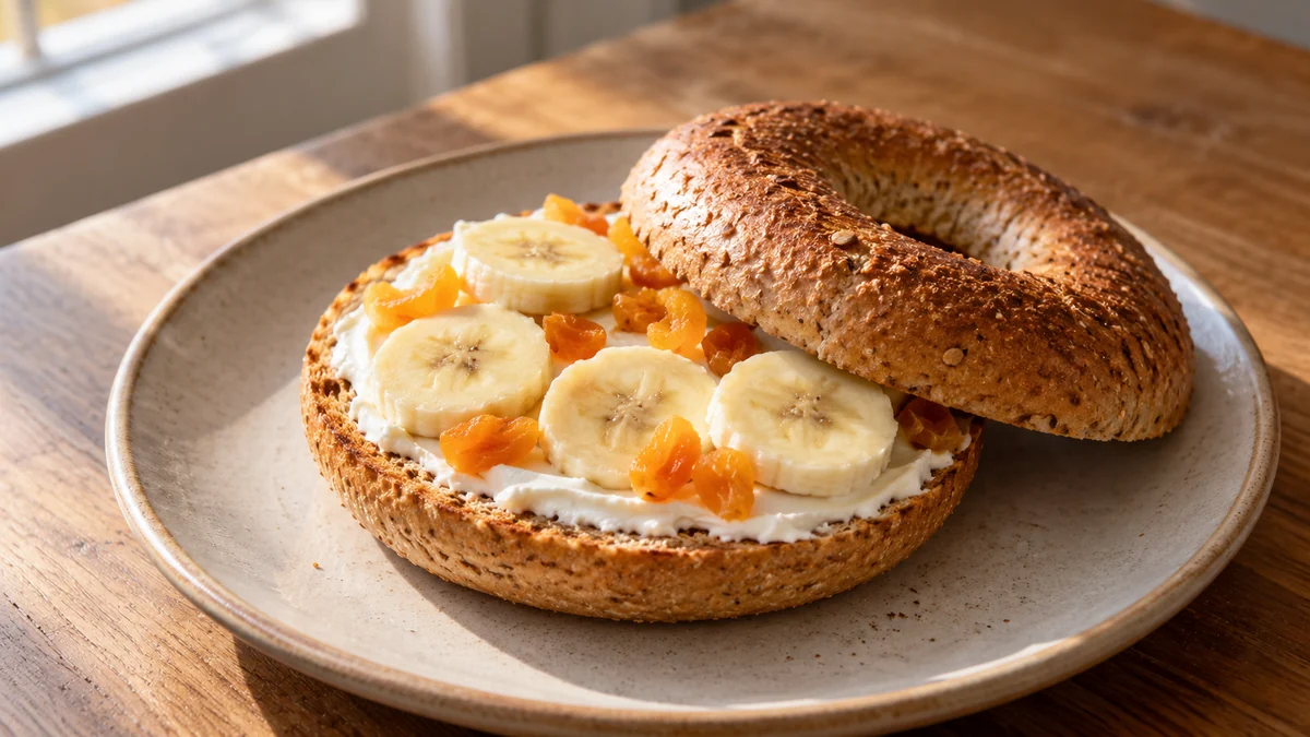 Bagel à la banane et aux abricots — présentation du plat (illustration).