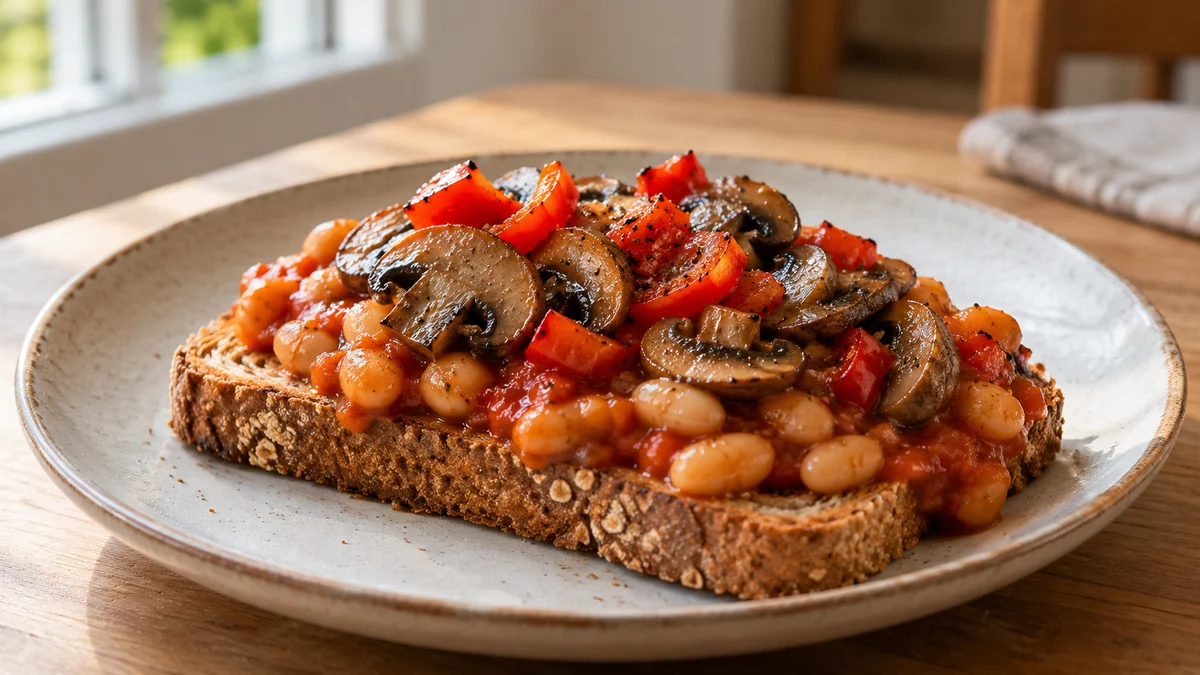 Tartines de haricots blancs à la tomate — présentation du plat (illustration).